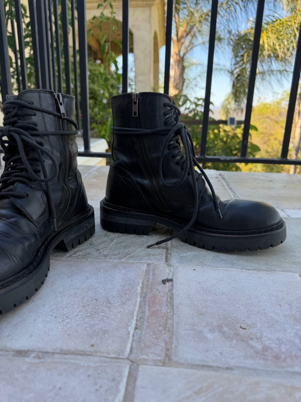 Ann Demeulemeester Black Leather Lace-Up Combat Boots - Picture 4 of 7